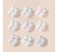 Shein 5 pares de calcetines para bebé, calcetines para recién nacido e infante de estilo princesa con borde de encaje de malla transpirable, múltiples diseñ