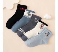 Shein 5 pares de calcetines para niños con estampado a rayas y diseños de Paw Patrol, transpirables y duraderos, calcetines tipo tripulación, adecuados para