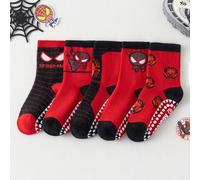 Shein 5 pares de calcetines para niños con temática de Venom y Spider-Man de Marvel, que incluyen calcetines hasta la rodilla para niñas y calcetines antide