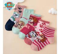 Shein 5 pares de calcetines para niños de la serie Paw Patrol con diseños lindos de dibujos animados, de jacquard, lunares, rayas y letras, cómodos, transpi