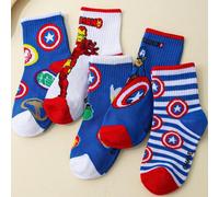 Shein 5 pares de calcetines para niños de Marvel, con superhéroes como Iron Man, Hulk y Thor. Calcetines de media caña para niños, calcetines de estilo core
