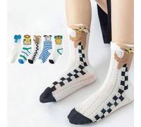 Shein 5 pares de calcetines para niños/niñas, diseños a rayas, cuadros, delfines de dibujos animados, elefantes, leones, perros, ciervos en patchwork, de ma