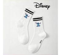 Shein 5 pares de calcetines tobilleros para hombres con diseño de Stitch de Disney, a rayas en blanco y negro, diseño de dibujos animados de Disney adorable