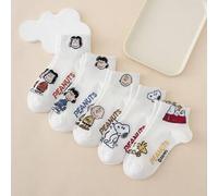 Shein 5 pares de calcetines tobilleros para mujer con estampado de expresiones del perro Snoopy y letras de la serie Charlie Brown, divertidos y de estilo d