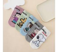Shein 5 pares de calcetines tobilleros para mujer con estampado de expresiones del perro Snoopy y letras de la serie Charlie Brown, divertidos y de estilo d