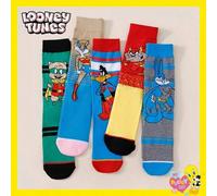 Shein 5 pares de calcetines unisex con licencia de Warner Bros. diseño de patrón de animales de dibujos animados superhéroes Batman Superman absorbentes de