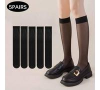 Shein 5 pares de medias negras semi-transparentes para mujer hasta la pantorrilla, versátiles para uso diario, calcetines cómodos