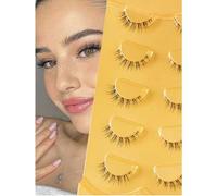 Shein 5 pares de pestañas postizas de aspecto natural, banda transparente, pestañas de ojos de gato, pestañas cortas y suaves similares a la mink 3D, para c