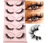 Shein 5 pares de pestañas postizas de ojos de gato con banda transparente, naturales y esponjosas, pestañas falsas de ojos de zorro con cola alargada, pesta
