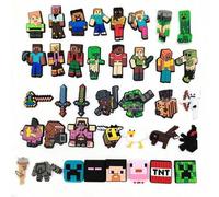 Shein 5 piezas/10 piezas/18 piezas Nuevos encantos con tema de juego de batalla de píxeles de Minecraft, flores para zapatos, decoraciones para zapatos, bot