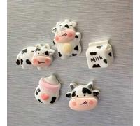 Shein 5 piezas/10 piezas aleatorias de imanes de vaca de dibujos animados lindos, imanes ovalados de plástico para refrigerador y pizarra blanca para decora