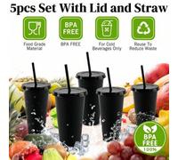 Shein 5 Piezas/24 Oz/juego De Vasos De Plástico Negro Puro Para Bebidas Frías, Adecuados Para Café, Té, Batidos, Etc., Bebidas De Verano E Invierno, Vasos D