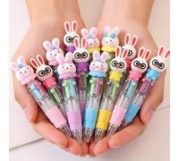 Shein 5 piezas Bolígrafos de punta de bola con personajes de dibujos animados coreanos lindos de 4 colores, regalos de papelería, regalos del Día del Niño,