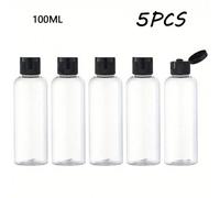 Shein 5 piezas Botellas redondas transparentes de 3.4oz con tapa de mariposa abatible, botellas vacías de viaje, recipientes dispensadores de muestras cosmé