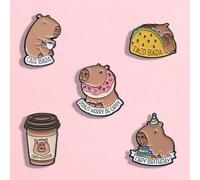 Shein 5 piezas Broche metálico creativo con diseño de animal geométrico de dibujos animados, hipopótamo, letras en inglés, para estudiantes, niños, fiestas,