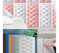 Shein 5 piezas de paneles de pared de espuma con relieve de cuero sintético, pegatinas de pared de espuma suave y con relieve autoadhesivas, reutilizables y