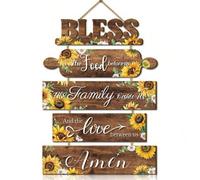 Shein 5 Piezas de Placa de Madera con Colgante de Pared de Girasol para Decoración del Hogar, Cartel de Bendición de los Alimentos antes de Nosotros Estilo