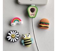Shein 5 piezas de protectores de cable de carga con diseños de flor, abeja y aguacate de dibujos animados compatibles con , Android, cable de datos, USB, lí