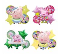 Shein 5 piezas Globos de aluminio con diseño de cerdito de dibujos animados George, decoraciones para el Día de Acción de Gracias, Halloween, Navidad y fest