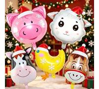 Shein 5 piezas Globos de animales de granja para fiesta Vaca Burro Oveja Cerdo Pollo Globos de papel de aluminio Mylar para cumpleaños Suministros para fies