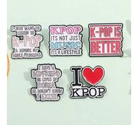 Shein 5 piezas Insignias de esmalte 'AMO EL KPOP' personalizadas 'EL KPOP NO ES SOLO MÚSICA, ES UN ESTILO DE VIDA' Broches de solapa Divertido regalo de joy