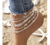 Shein 5 Piezas/Juego Tobilleras de Cadena Hueca con Encanto de Corazón Hechas a Mano de Cobre Bling Bling Capas Adecuadas para Mujeres Playa Vacaciones Fies