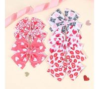 Shein 5 piezas Lazos de tela de colores para el Día de San Valentín, Pasadores de pelo con estampado de corazón, Pasadores de pelo dulces para niñas, regalo