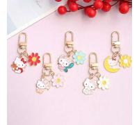 Shein 5 piezas Llavero con colgante de Hello Kitty gato lindo, adorno para bolso, decoración para mochila, ornamento floral, recuerdo de fiesta, mejor amigo