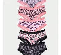 Shein 5 piezas Pantalones cortos tipo bóxer de mujer con estampado de corazones rojos y graffiti, de talle bajo, suaves y elásticos, ropa interior cómoda pa