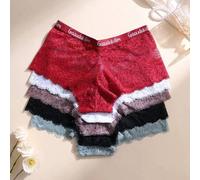 Shein 5 piezas/Paquete Bragas tipo boyshort de encaje sexy para mujer con banda de cintura con letras, ropa interior cómoda sin costuras de cintura media