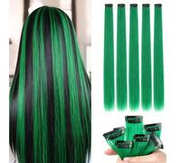 Shein 5 piezas Pasadores de pelo verdes, extensiones de cabello sintético para mujeres, se pueden combinar con varios estilos de peinado sin ir al salón, ad