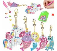Shein 5 piezas Pintura de diamantes 5D por números Haz tus propios llaveros de gemas Unicornio Sirenita Manualidades Niños 8-12 años Regalos de la cesta de