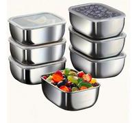 Shein 5 piezas Recipientes de almacenamiento de alimentos de acero inoxidable con tapas, cajas de almuerzo reutilizables, juego de almacenamiento de oficina