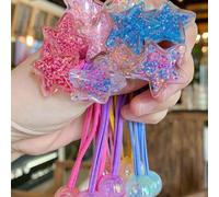 Shein 5 piezas Scrunchies para el cabello con estrellas de colores caramelo, elásticos con bolas de perlas falsas con brillo, sujetadores de cola de caballo