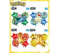 Shein 5 piezas Set de película de aluminio con bola de pikachu poke, juguete de pokémon pokes, decoración de fiesta para niños, bolsillo pokomon látex impre