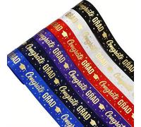 Shein 5 Yardas 2.5cm Cinta con tema de graduación, Felicitaciones por la graduación, Impresión con lámina dorada con patrón de birrete doctoral, Cinta para