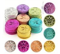 Shein 50/100 piezas Monedas de estrella, monedas de estrella de tesoro de colores variados, adecuadas para fiestas de cumpleaños, temas de aventura, Navidad