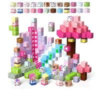 Shein 50-300 piezas Baldosas magnéticas de construcción - Mundo mineral mágico rosa floral, juego de construcción cúbica, juguetes sensoriales Montessori ST