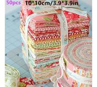 Shein 50 piezas / 100 piezas 10*10cm/3.9*3.9in Tela de satén impresa, Serie floral y botánica. Adecuado para patchwork, edredones para bebés y manualidades