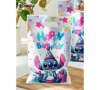 Shein 50 piezas Bolsas de regalo de fiesta de Disney de plástico azul Stitch rosa Angel, bolsas de regalo para decoración de fiesta de cumpleaños