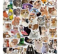 Shein 50 piezas Colección de memes de gatos Pegatinas creativas y divertidas DIY para decoración, patineta, estuche de teléfono, guitarra