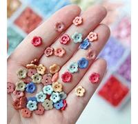 Shein 50 piezas de 10 mm/0,39 pulgadas Pequeños botones de plástico con forma de flor y 2 agujeros, mini botones para ropa de muñeca, suministros de manuali