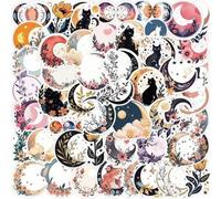 Shein 50 piezas de pegatinas impermeables creativas con estampado de flores de luna y gatos para laptop, PC, teléfonos móviles, carcasas de teléfonos, guita