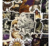 Shein 50 Piezas de Pegatinas Vintage de Brujas y Lunas - Cielo Estrellado Retro Misterioso, Gato Negro y Estrellas de Tarot, Calcomanías Estéticas para Diar