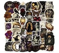 Shein 50 Piezas de Pegatinas Vintage de Brujas y Lunas - Cielo Estrellado Retro Misterioso, Gato Negro y Estrellas de Tarot, Calcomanías Estéticas para Diar