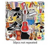 Shein 50 piezas Juego de pegatinas de música, incluyendo guitarra, banda, piano, garabatos, arte, pegatinas divertidas, material de vinilo resistente al agu