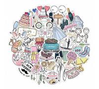 Shein 50 piezas Pegatinas de boda de pareja de dibujos animados DIY para fiesta, plan, grafiti, computadora, equipaje, pegatinas de boda, pegatinas de embal
