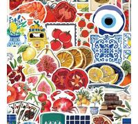 Shein 50 piezas Pegatinas de dieta mediterránea, pegatinas decorativas de océano estilo mediterráneo, pegatinas decorativas de alimentos, pegatinas de vinil