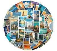 Shein 50 piezas Pegatinas de estilo retro de países y ciudades europeas, pegatinas impermeables adecuadas para botellas de agua, computadoras, portátiles, t