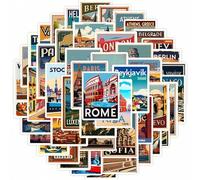 Shein 50 piezas Pegatinas de viaje europeas, pegatinas de ciudades, pegatinas de dibujos animados, pegatinas de viaje retro, pegatinas de países, pegatinas